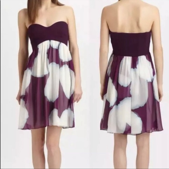 Diane Von Furstenberg Asti Silk Plum Floral Strapless Empire Waist Flowy Dress - Picture 1 of 9